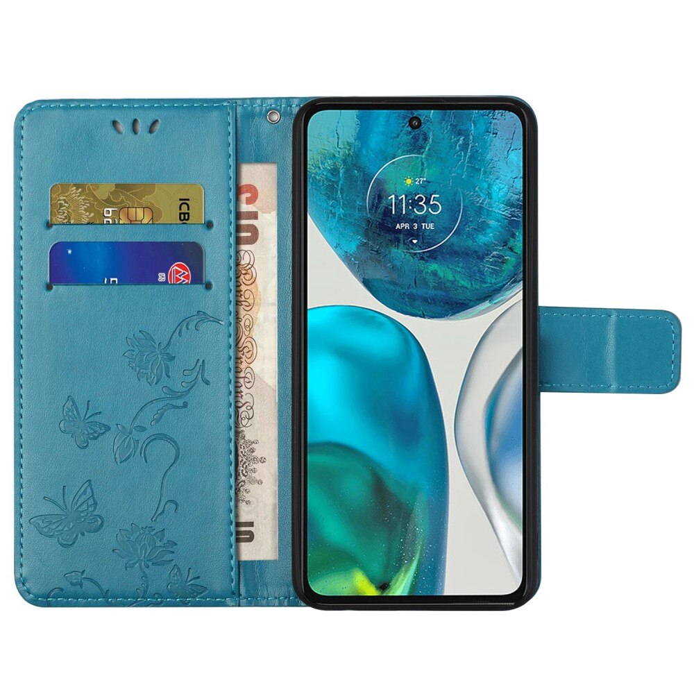 Motorola Moto G52 Leather Cover Imprinted Butterflies Blue