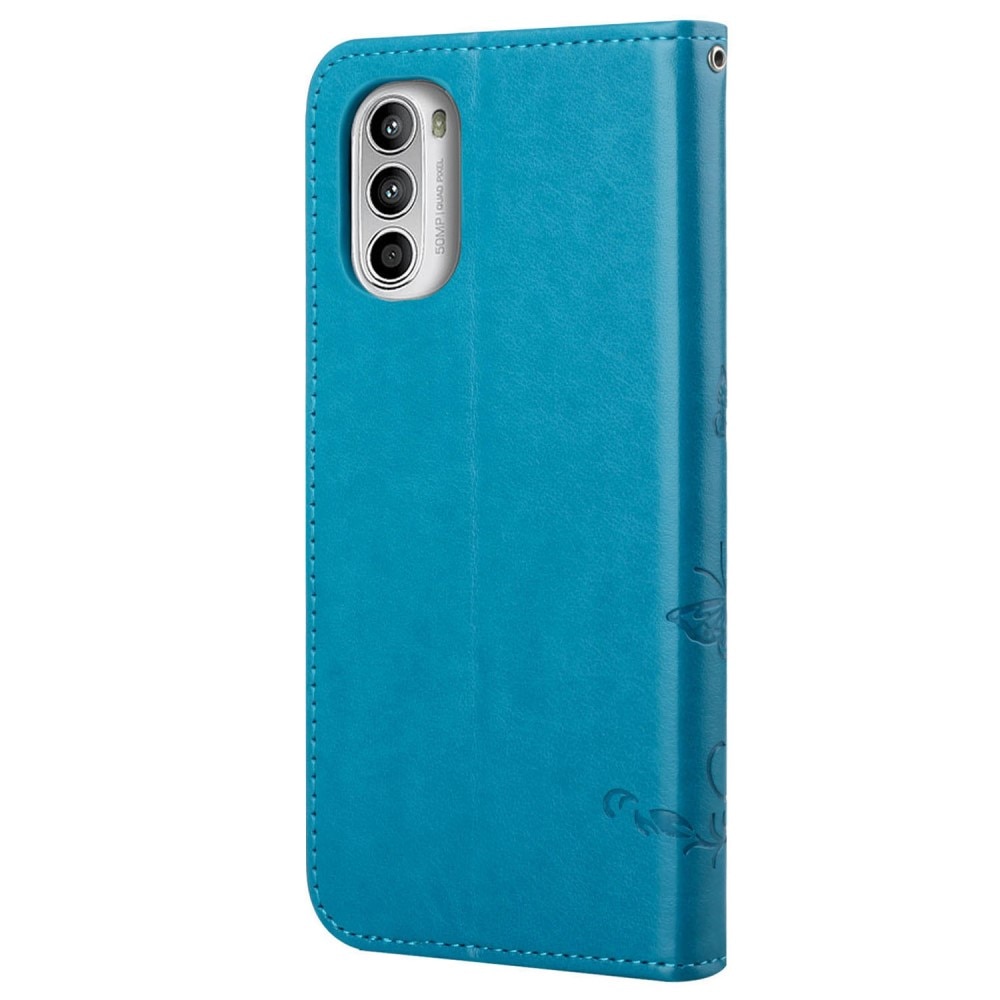 Motorola Moto G52 Leather Cover Imprinted Butterflies Blue