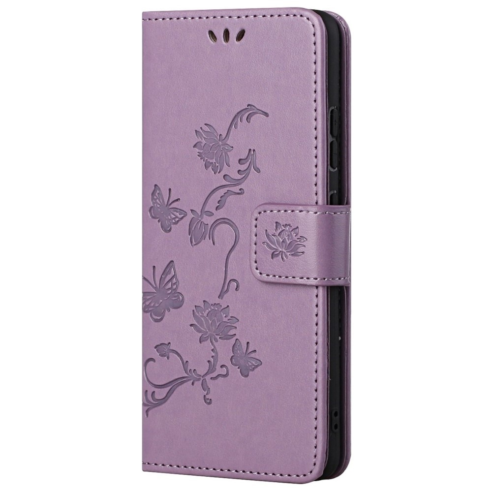 Motorola Moto G52 Leather Cover Imprinted Butterflies Purple