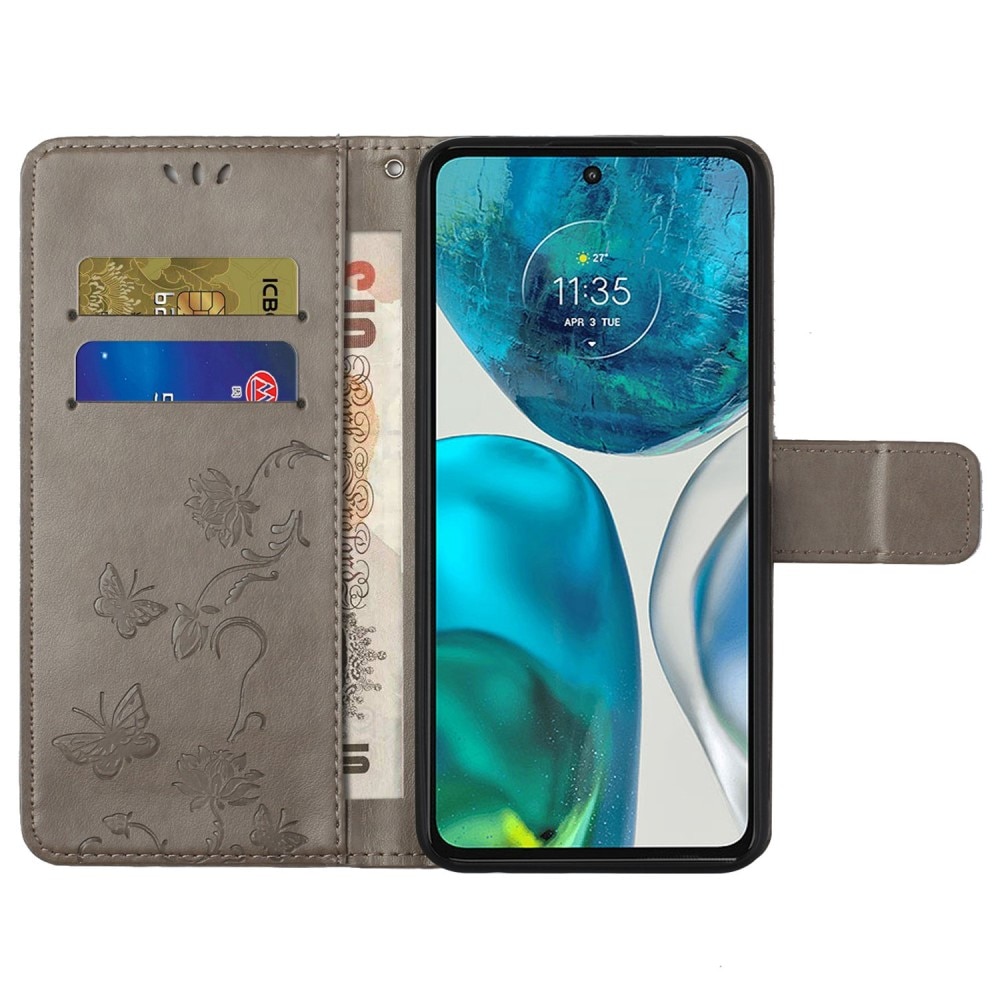 Motorola Moto G52 Leather Cover Imprinted Butterflies Grey