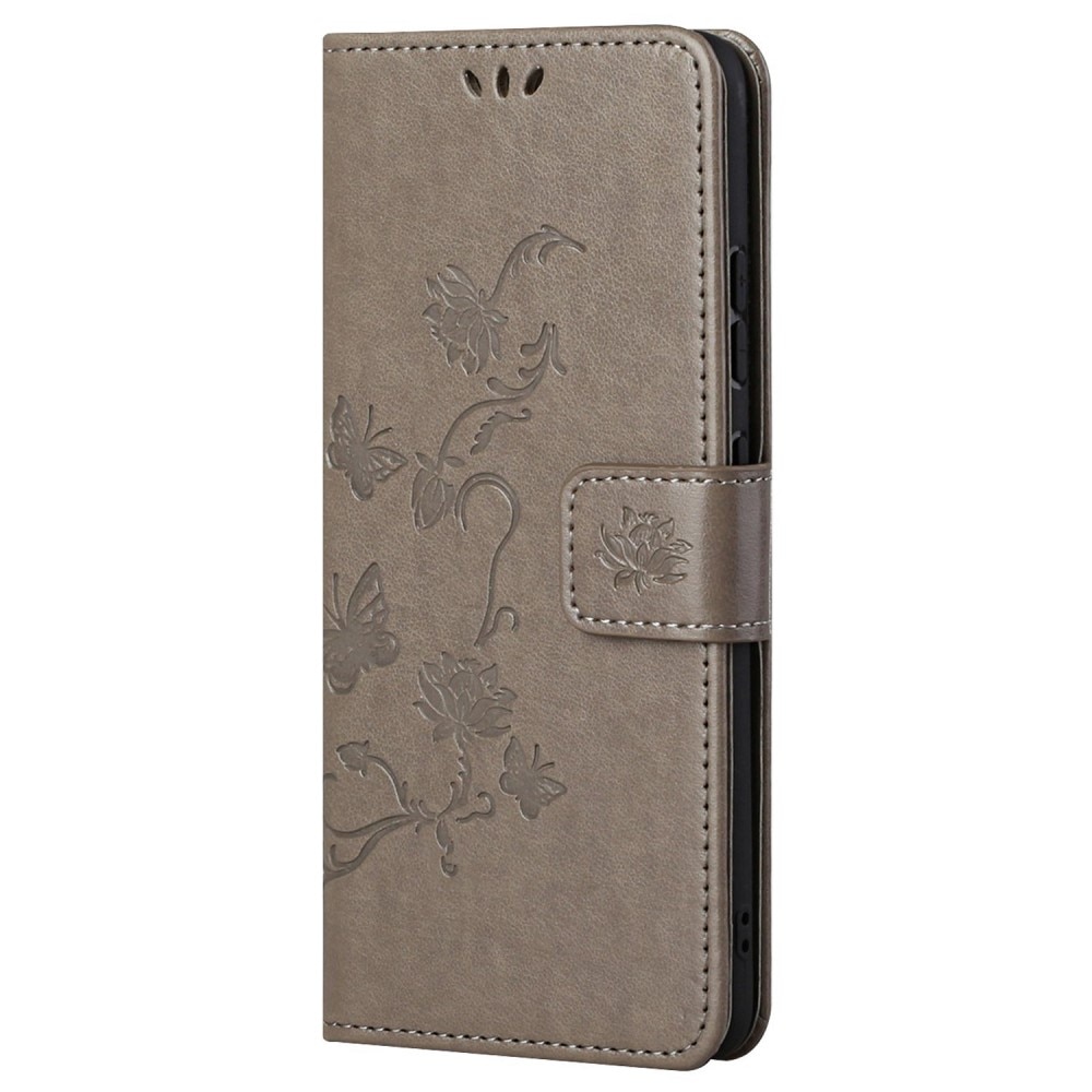 Motorola Moto G52 Leather Cover Imprinted Butterflies Grey