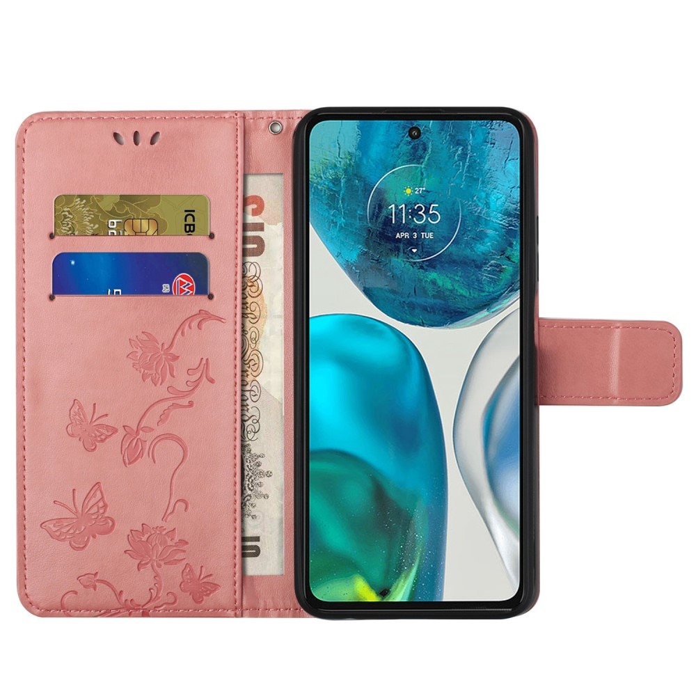 Motorola Moto G52 Leather Cover Imprinted Butterflies Pink