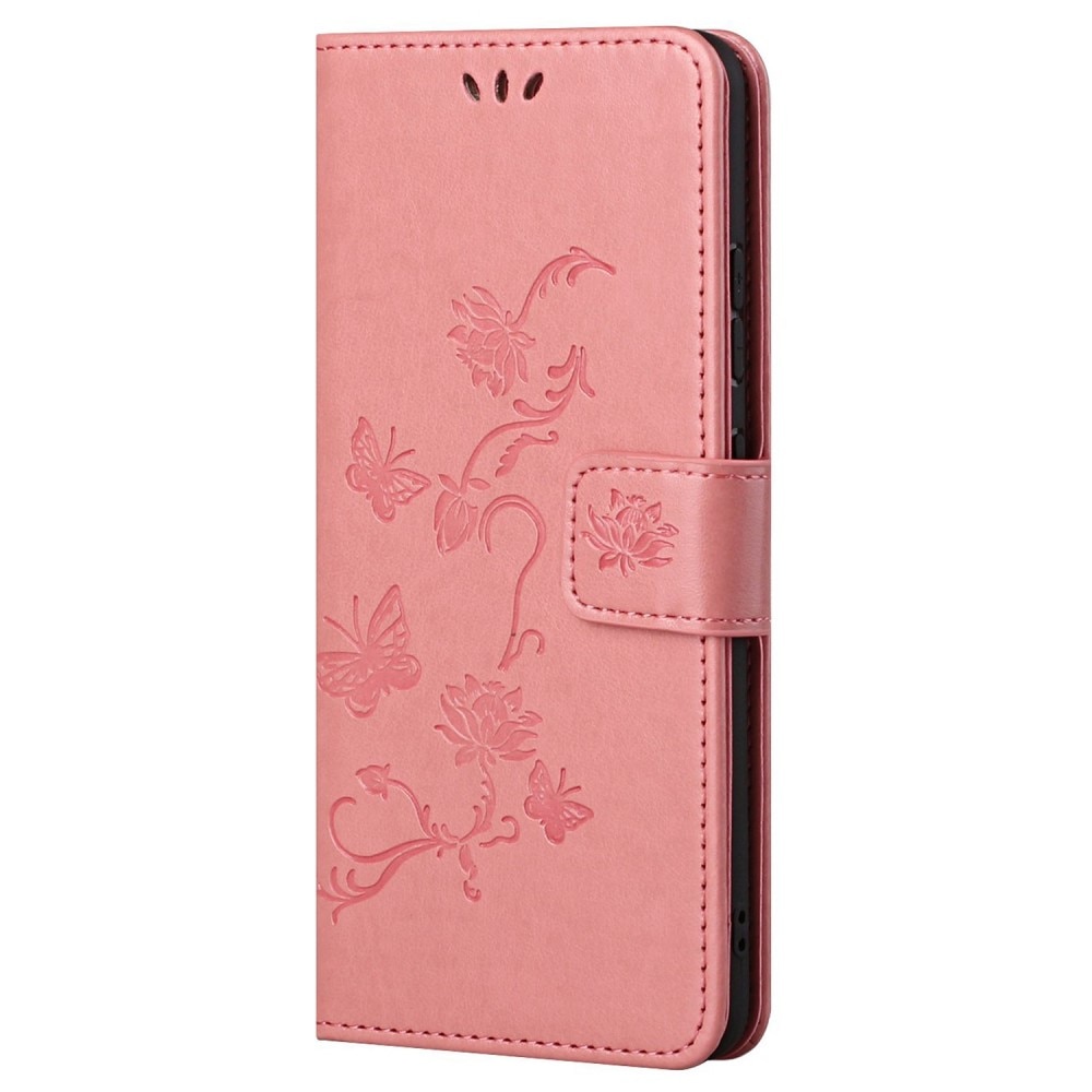 Motorola Moto G52 Leather Cover Imprinted Butterflies Pink