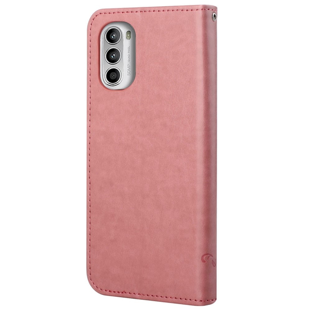 Motorola Moto G52 Leather Cover Imprinted Butterflies Pink