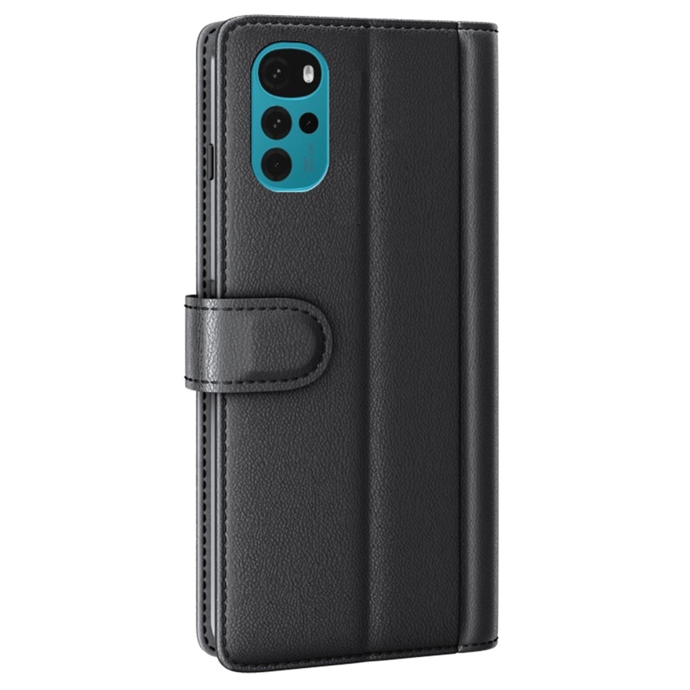 Motorola Moto G22 Genuine Leather Wallet Case Black