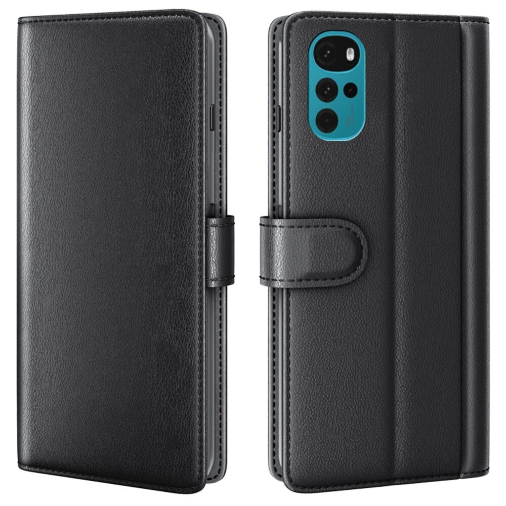 Motorola Moto G22 Genuine Leather Wallet Case Black