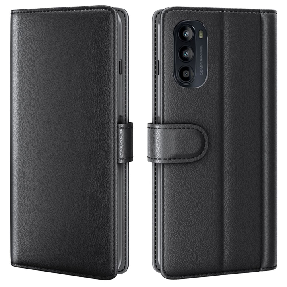 Motorola Moto G52 Genuine Leather Wallet Case Black