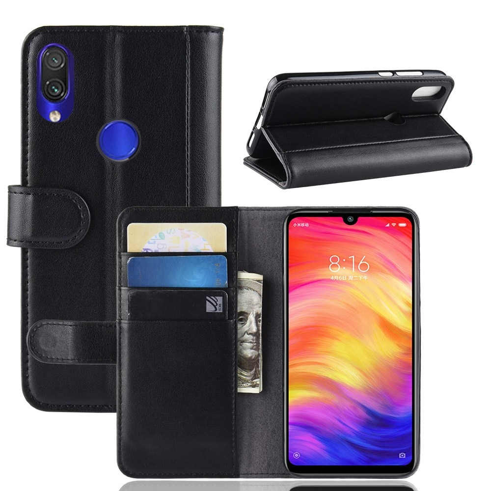 Xiaomi Redmi Note 7 Genuine Leather Wallet Case Black