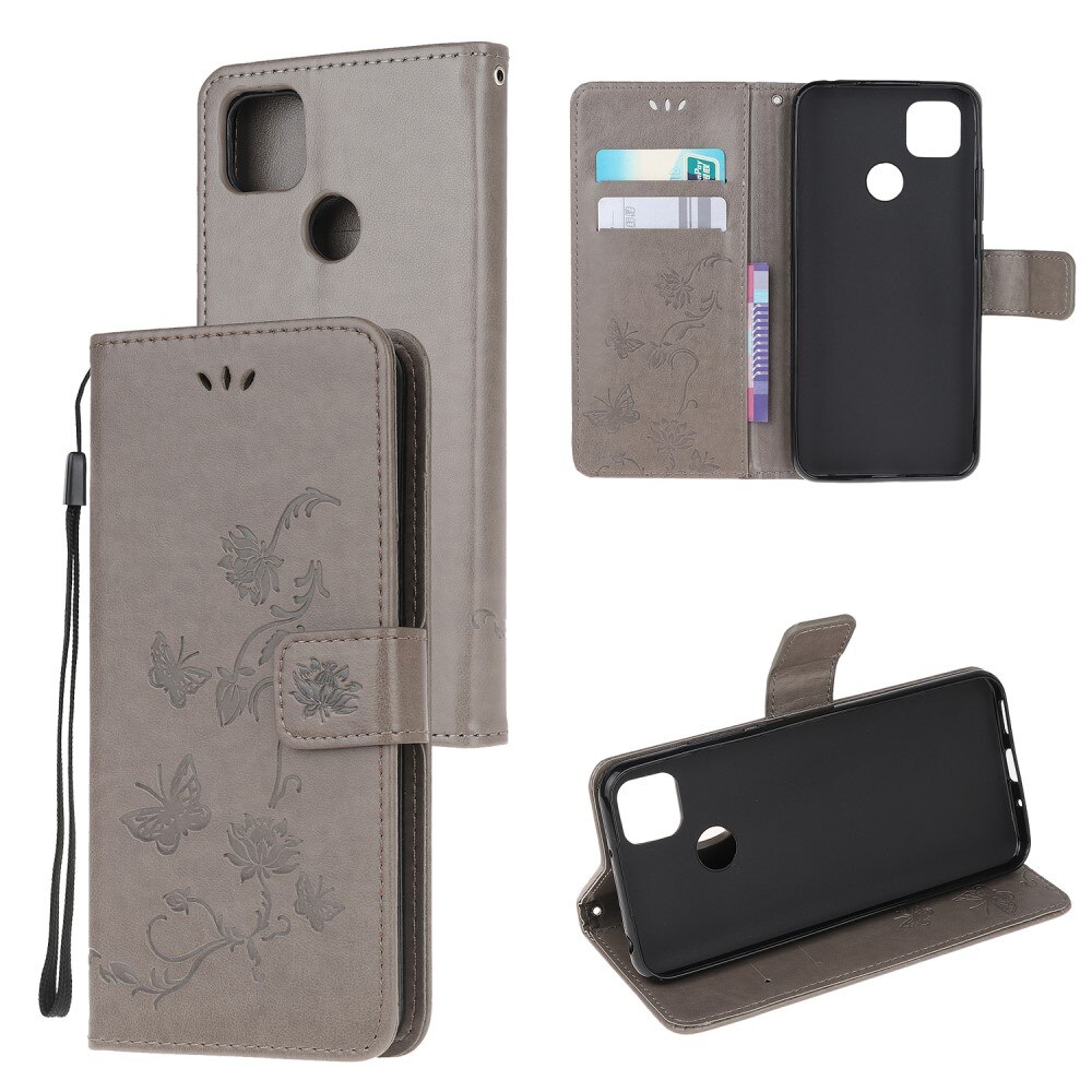 Xiaomi Redmi 9C Leather Cover Imprinted Butterflies Grey