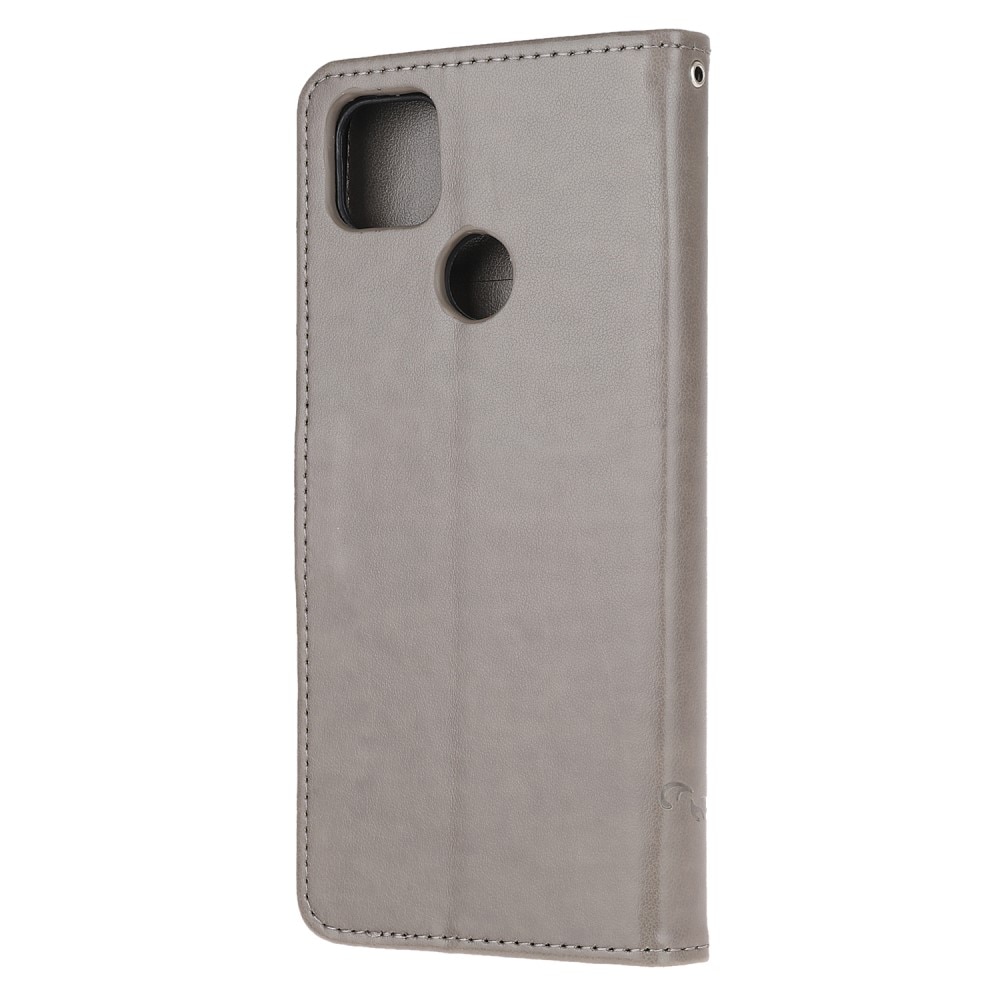 Xiaomi Redmi 9C Leather Cover Imprinted Butterflies Grey