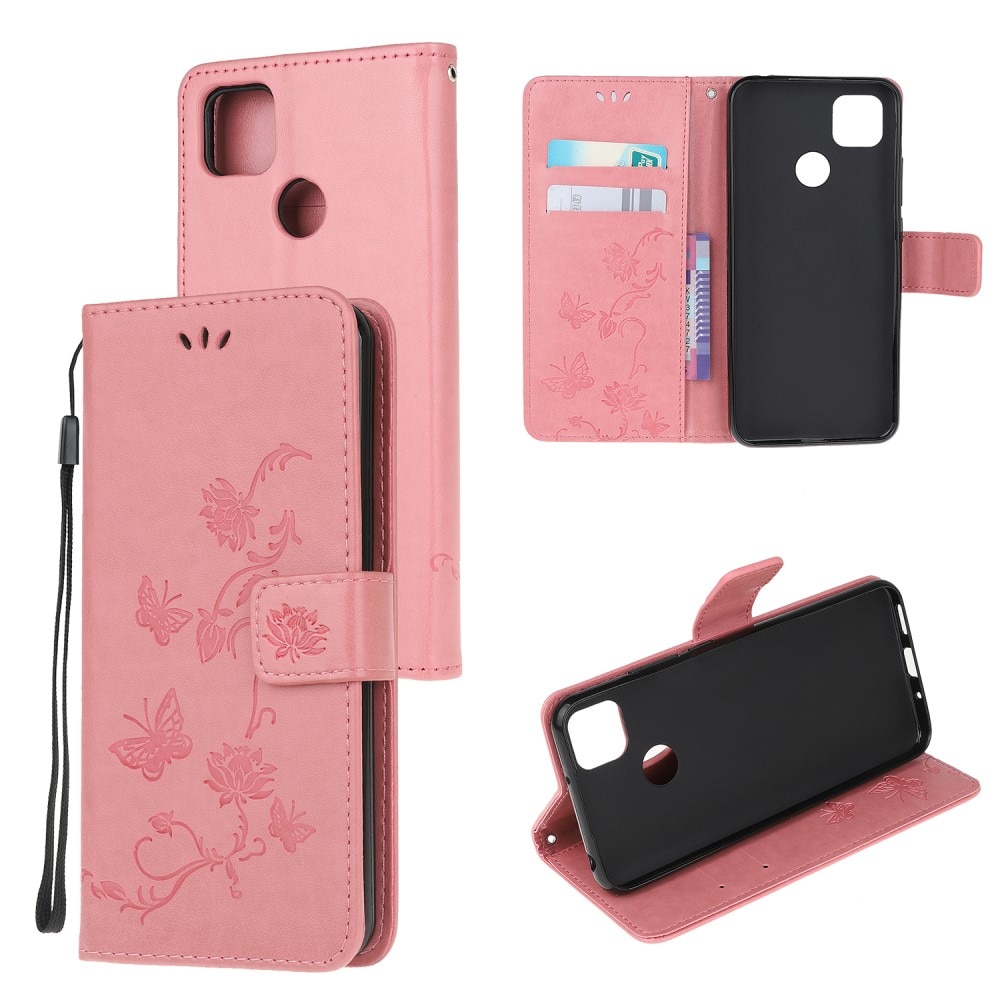 Xiaomi Redmi 9C Leather Cover Imprinted Butterflies Pink