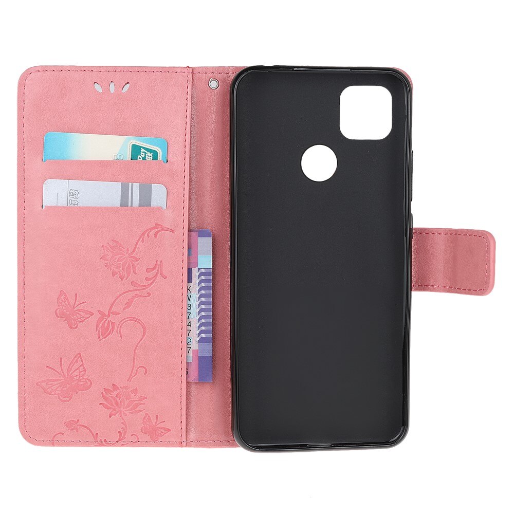 Xiaomi Redmi 9C Leather Cover Imprinted Butterflies Pink