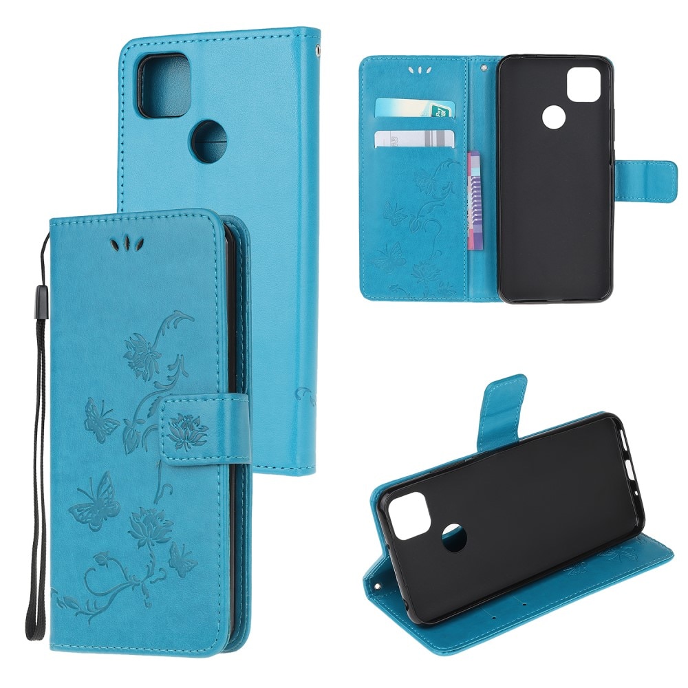 Xiaomi Redmi 9C Leather Cover Imprinted Butterflies Blue