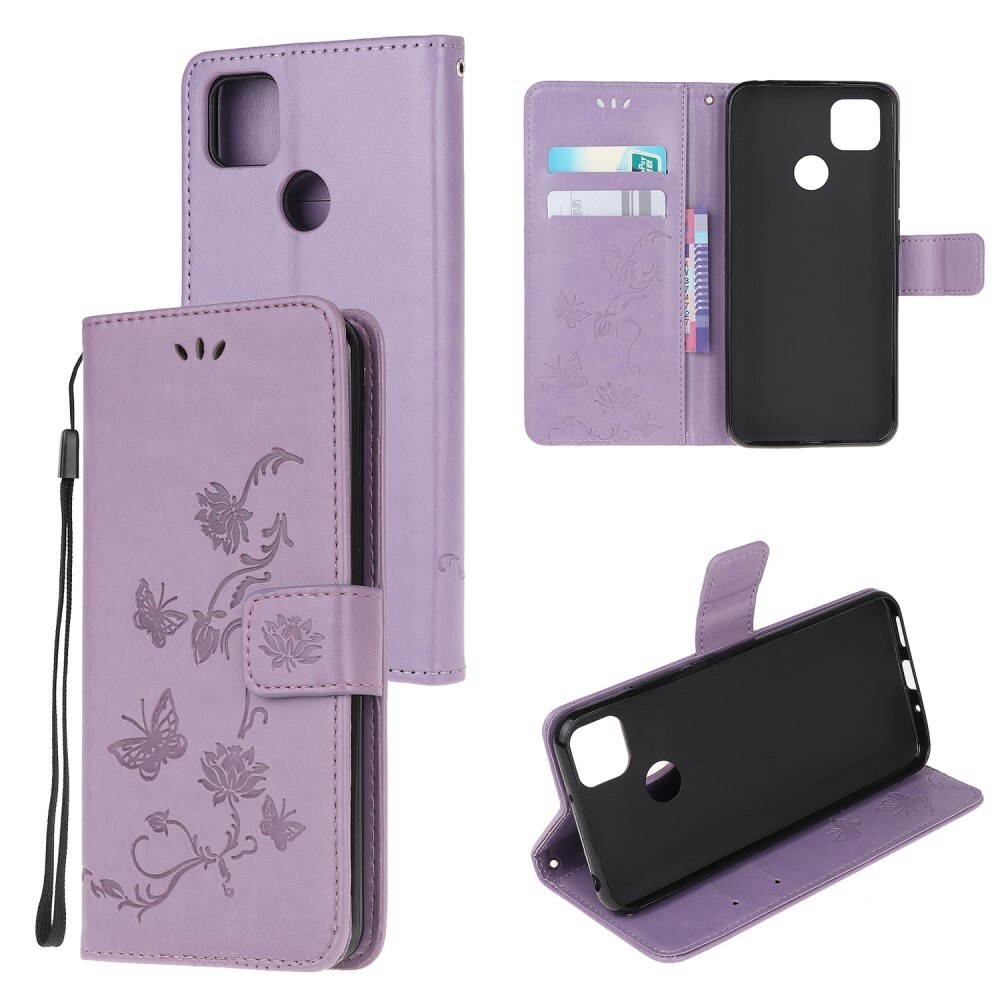 Xiaomi Redmi 9C Leather Cover Imprinted Butterflies Purple