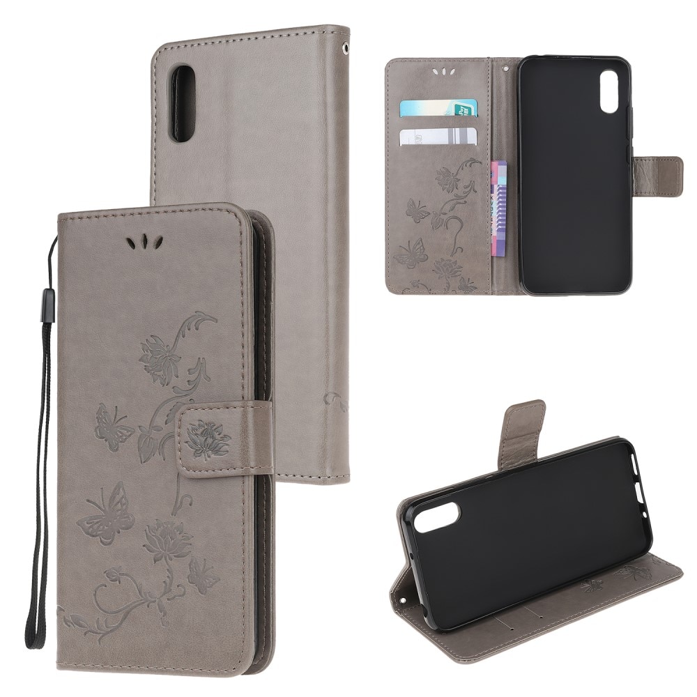 Xiaomi Redmi 9AT Leather Cover Imprinted Butterflies Grey