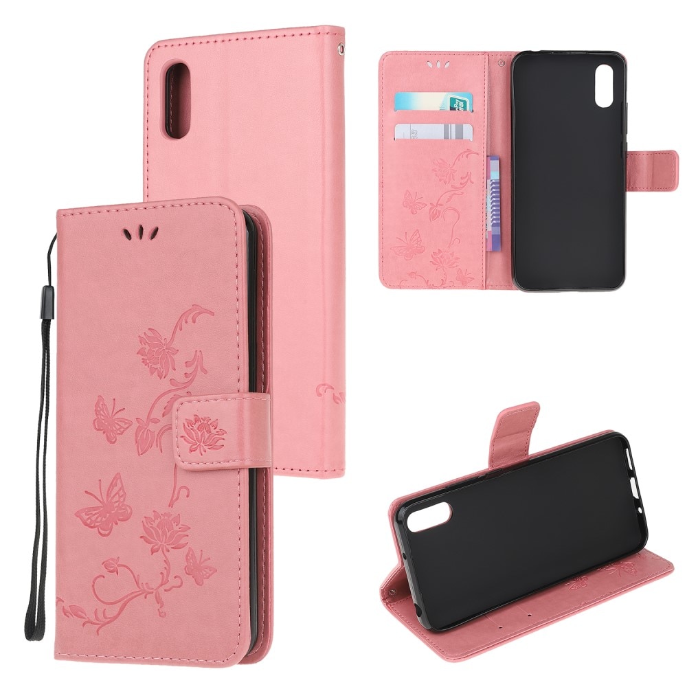 Xiaomi Redmi 9AT Leather Cover Imprinted Butterflies Pink
