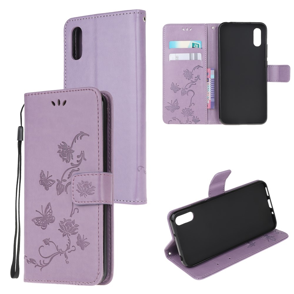 Xiaomi Redmi 9AT Leather Cover Imprinted Butterflies Purple