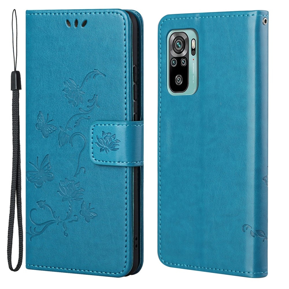 Xiaomi Redmi 10 Leather Cover Imprinted Butterflies Blue