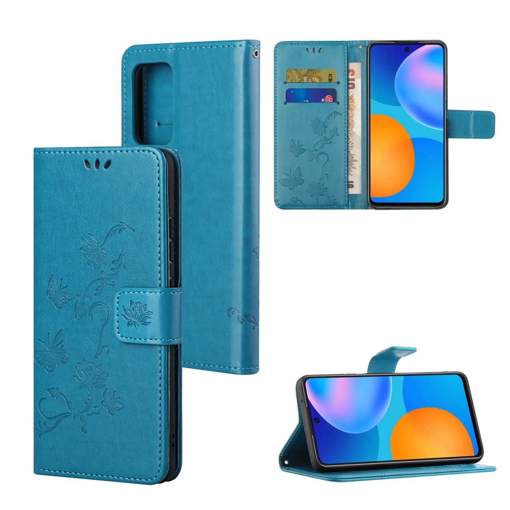 Xiaomi Redmi 10 Leather Cover Imprinted Butterflies Blue