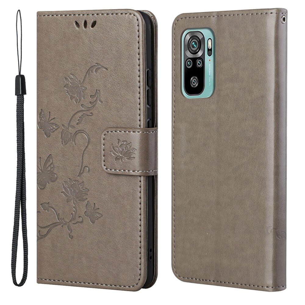 Xiaomi Redmi 10 Leather Cover Imprinted Butterflies Grey