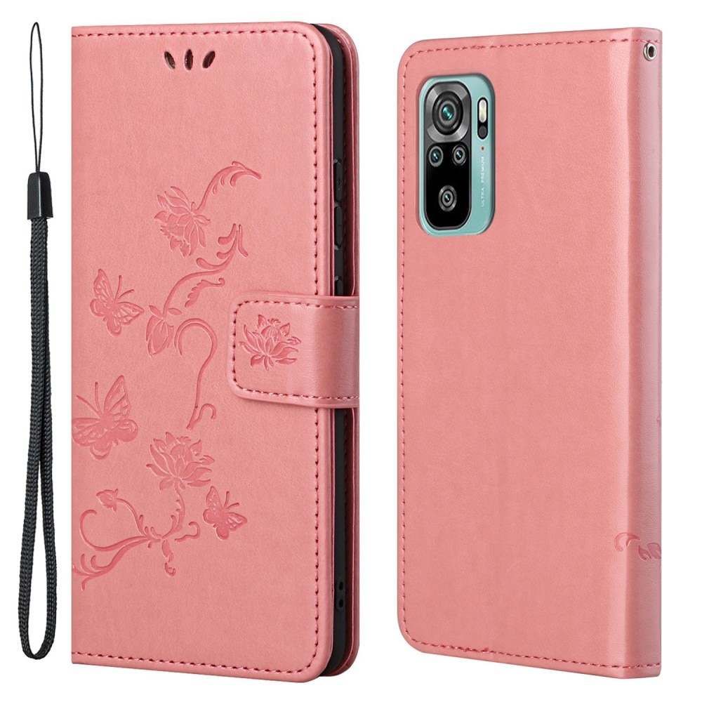 Xiaomi Redmi 10 Leather Cover Imprinted Butterflies Pink