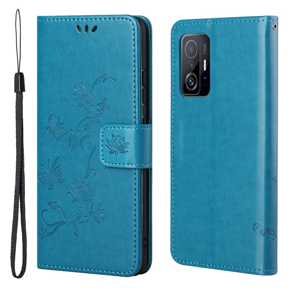 Xiaomi 11T/11T Pro Leather Cover Imprinted Butterflies Blue