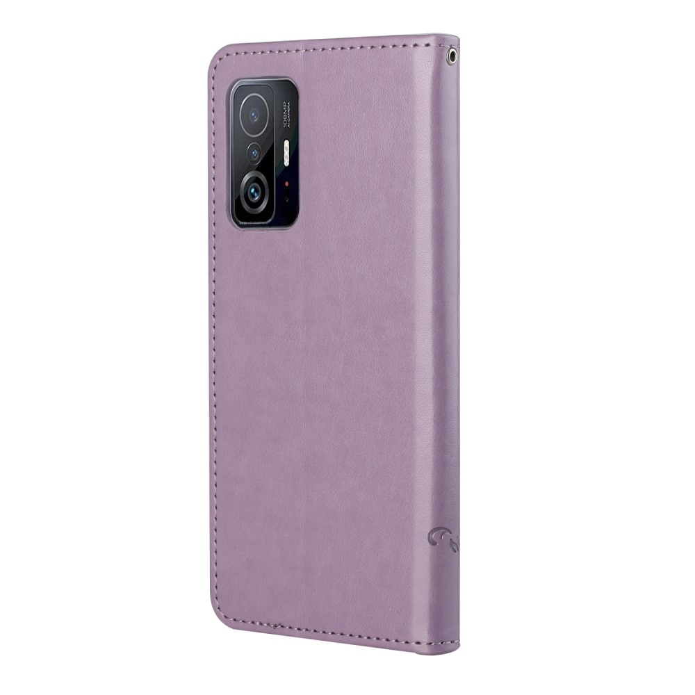 Xiaomi 11T/11T Pro Leather Cover Imprinted Butterflies Purple