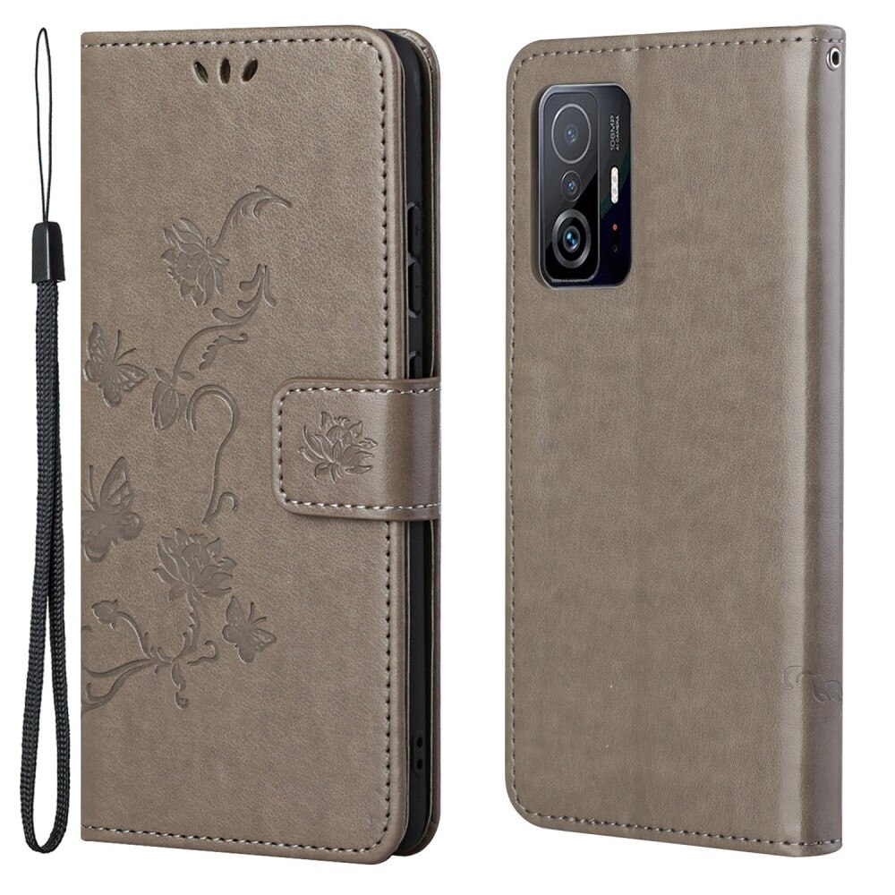 Xiaomi 11T/11T Pro Leather Cover Imprinted Butterflies Grey