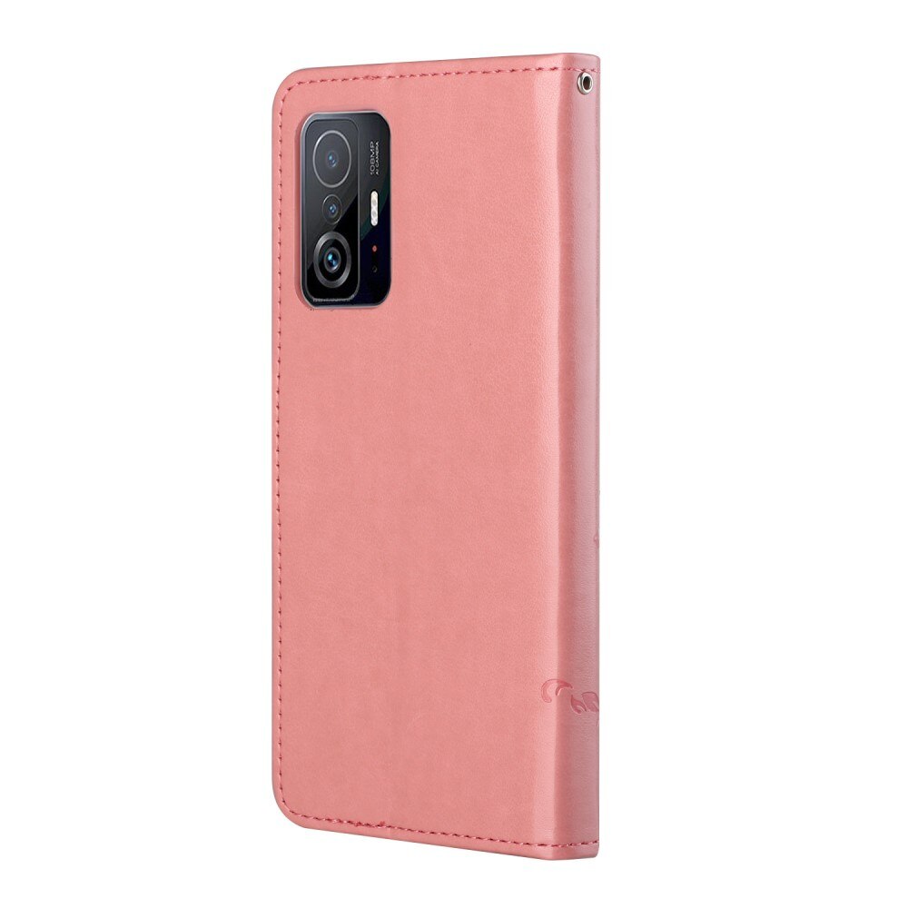 Xiaomi 11T/11T Pro Leather Cover Imprinted Butterflies Pink