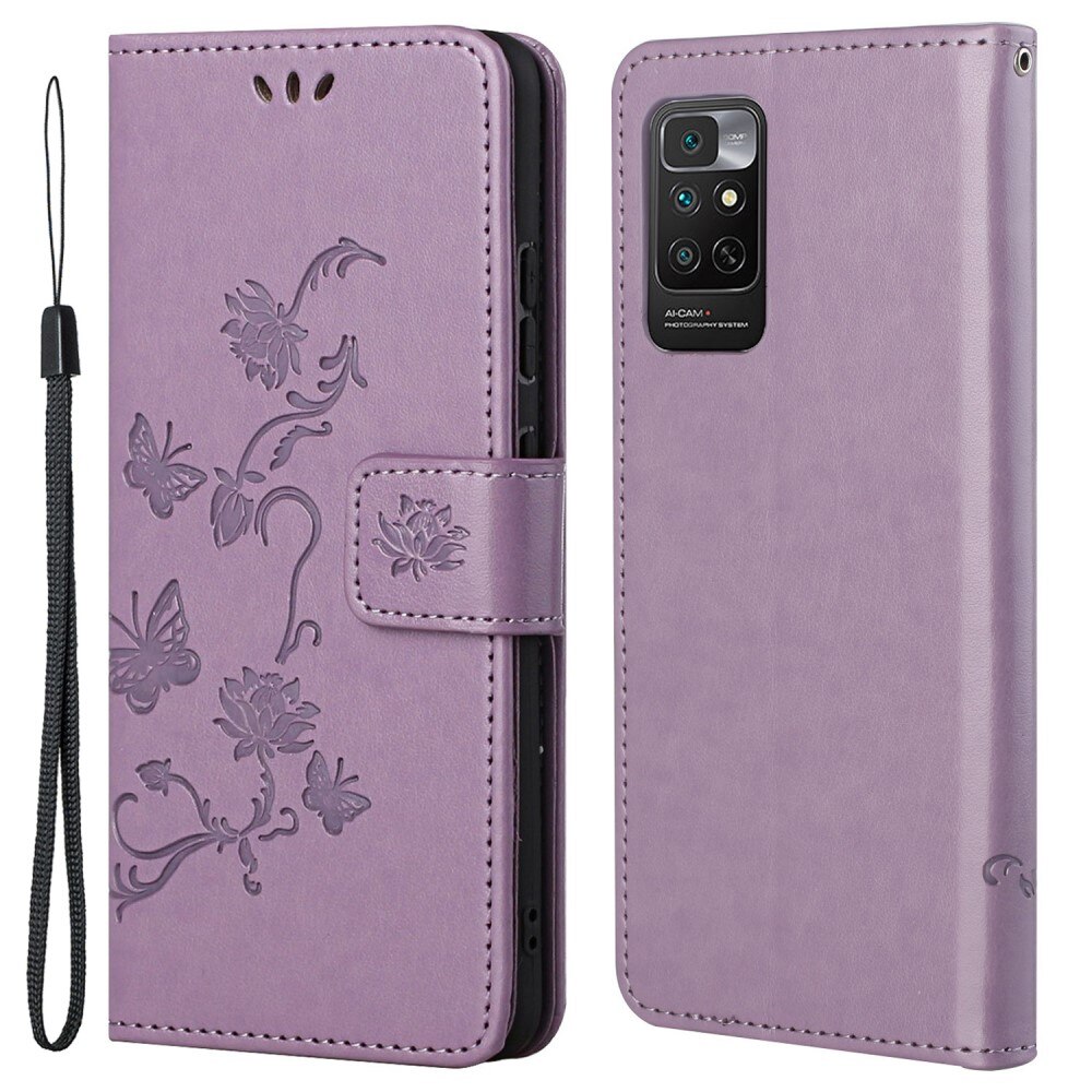 Xiaomi Redmi Note 11 Leather Cover Imprinted Butterflies Purple