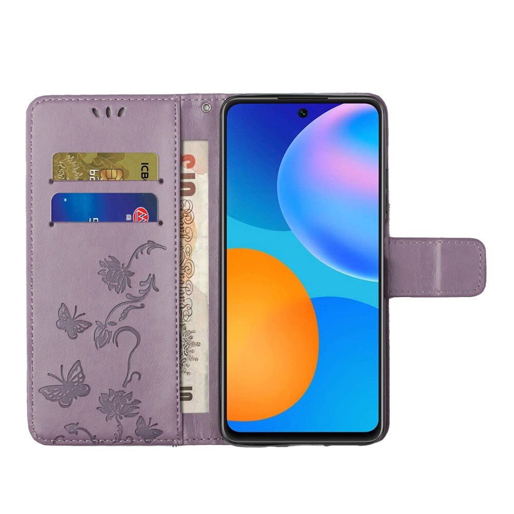 Xiaomi Redmi Note 11 Leather Cover Imprinted Butterflies Purple