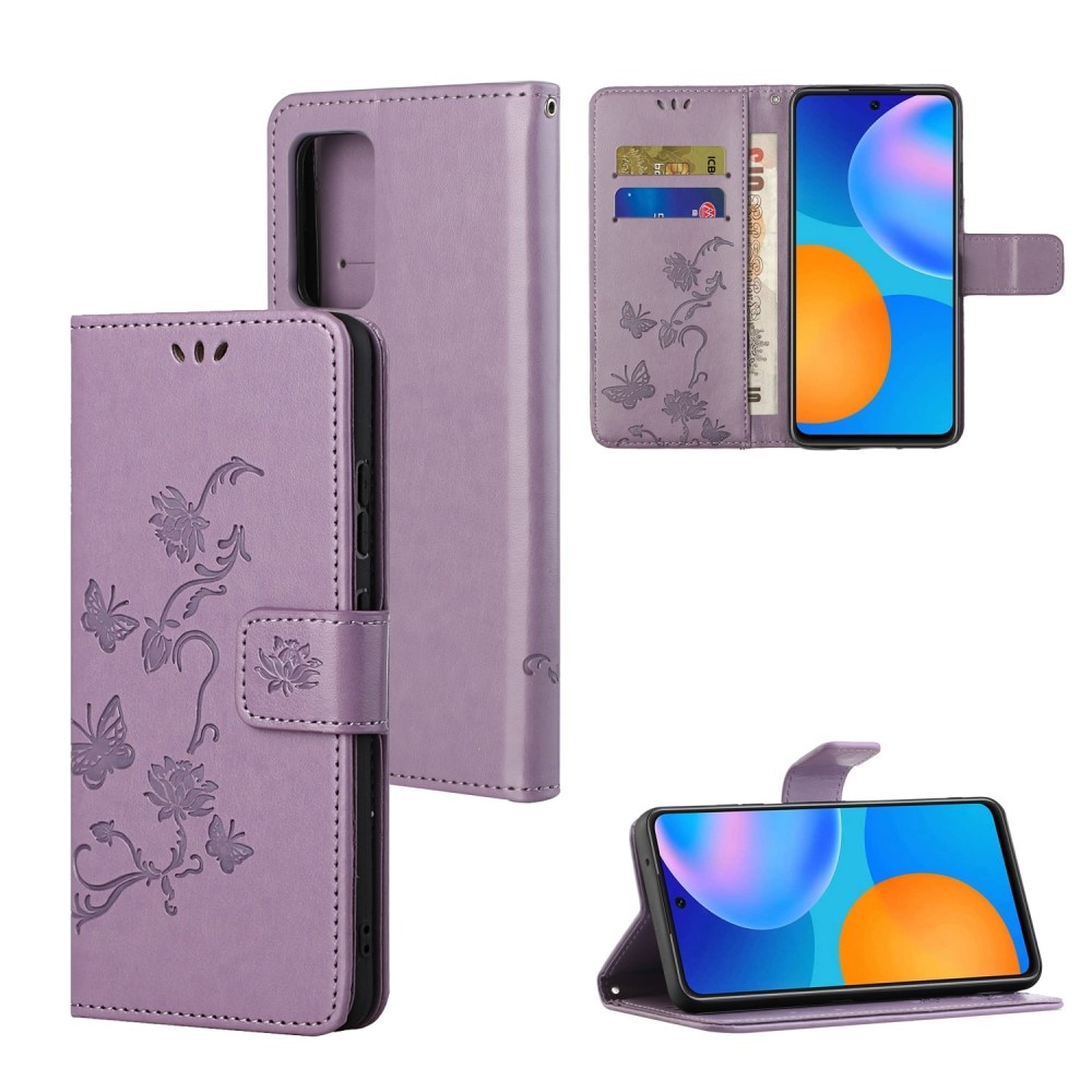 Xiaomi Redmi Note 11 Leather Cover Imprinted Butterflies Purple