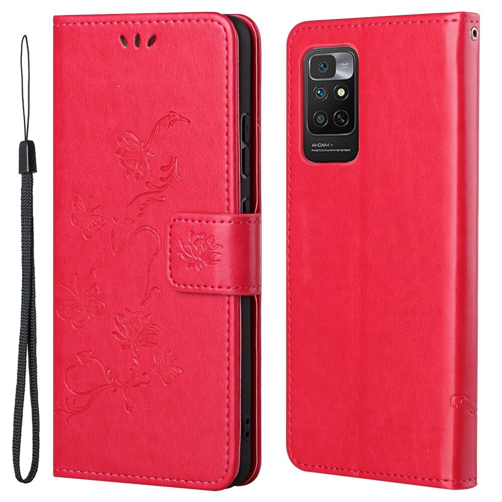 Xiaomi Redmi Note 11 Leather Cover Imprinted Butterflies Red