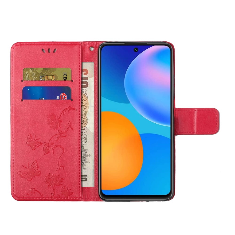 Xiaomi Redmi Note 11 Leather Cover Imprinted Butterflies Red