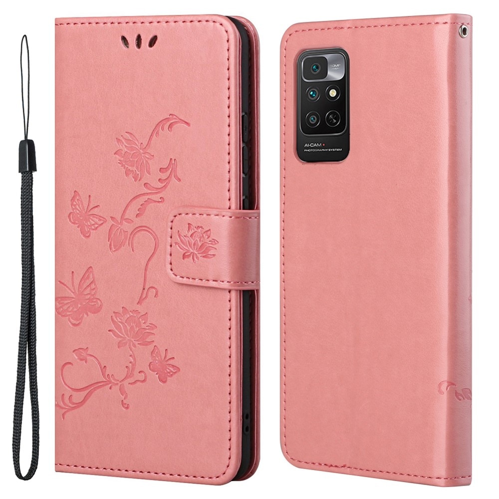 Xiaomi Redmi Note 11 Leather Cover Imprinted Butterflies Pink