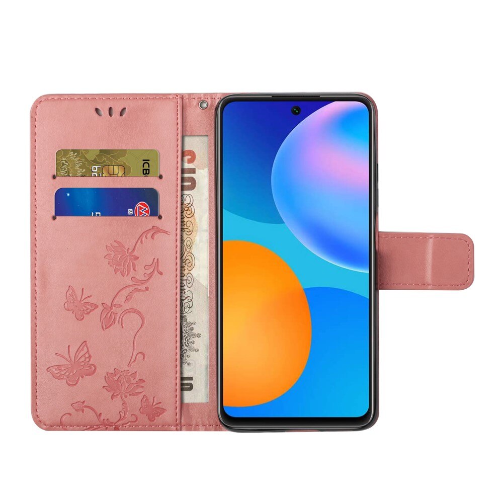 Xiaomi Redmi Note 11 Leather Cover Imprinted Butterflies Pink