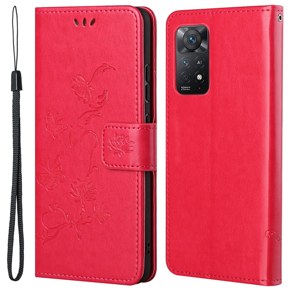 Xiaomi Redmi Note 11 Pro Leather Cover Imprinted Butterflies Red