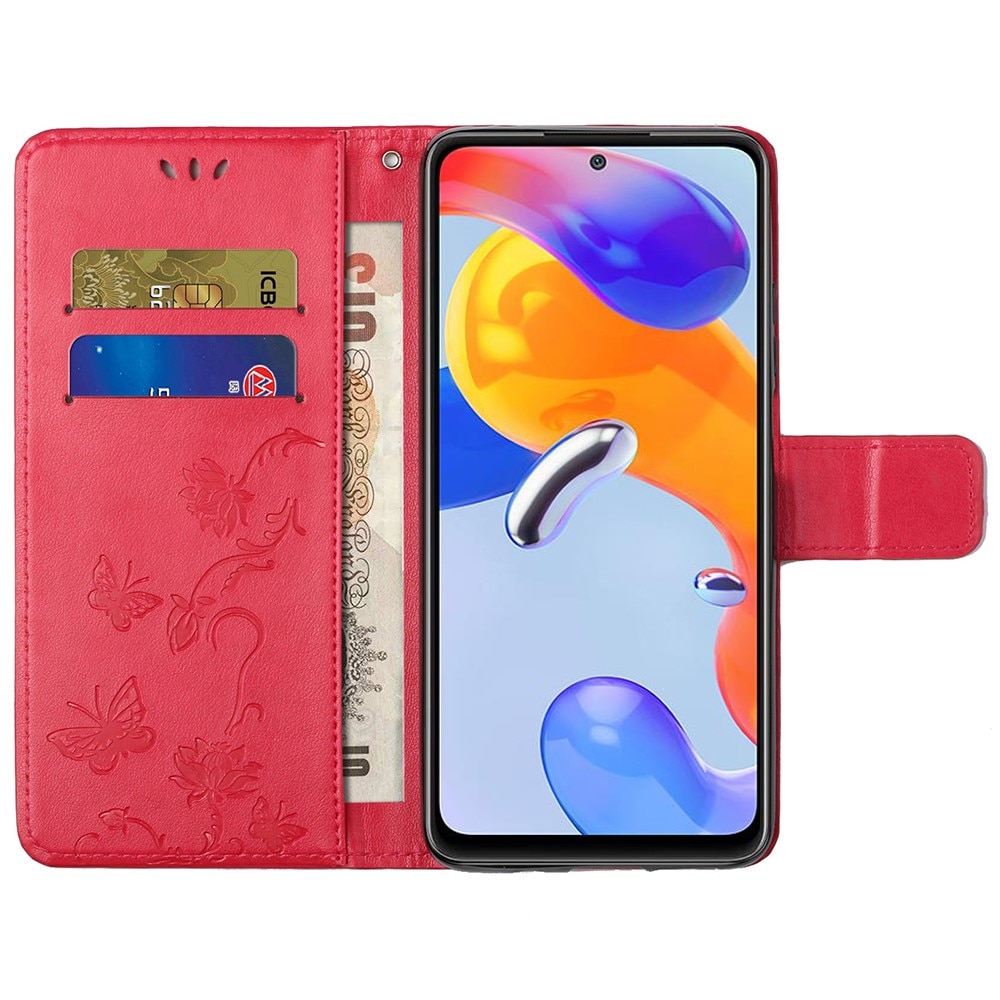 Xiaomi Redmi Note 11 Pro Leather Cover Imprinted Butterflies Red