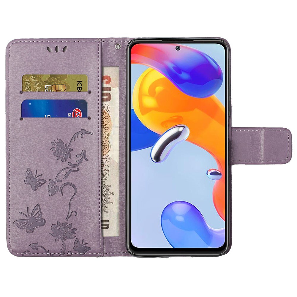 Xiaomi Redmi Note 11 Pro Leather Cover Imprinted Butterflies Purple