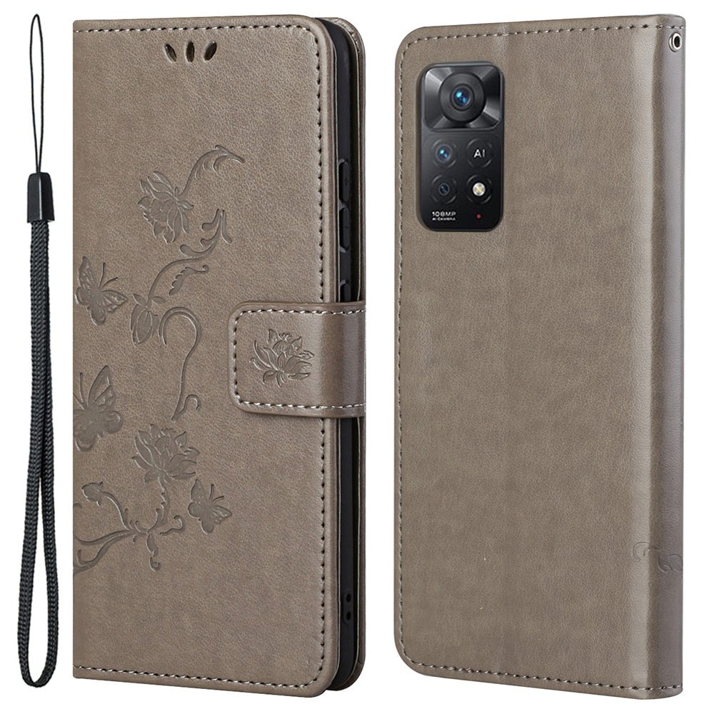 Xiaomi Redmi Note 11 Pro Leather Cover Imprinted Butterflies Grey