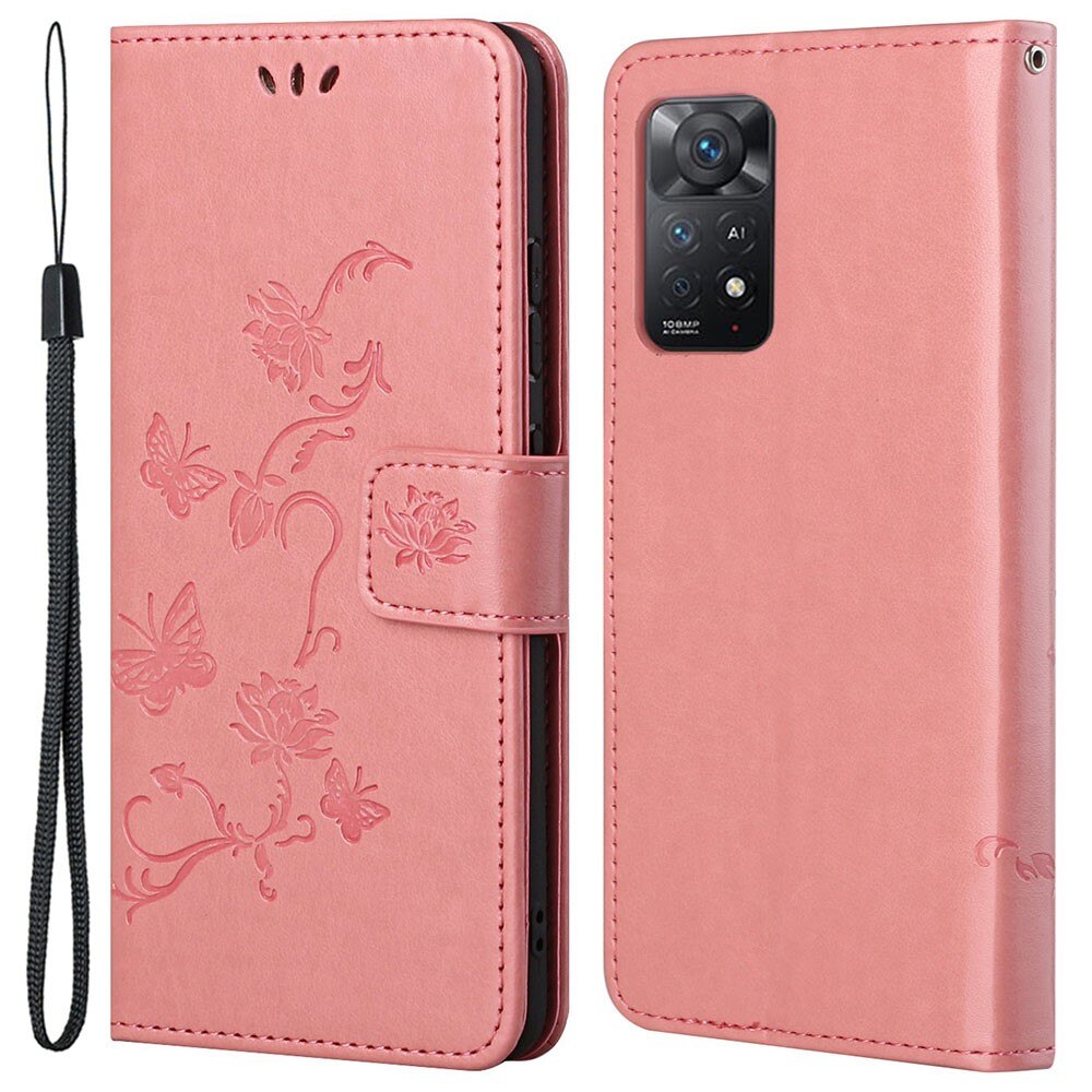 Xiaomi Redmi Note 11 Pro Leather Cover Imprinted Butterflies Pink