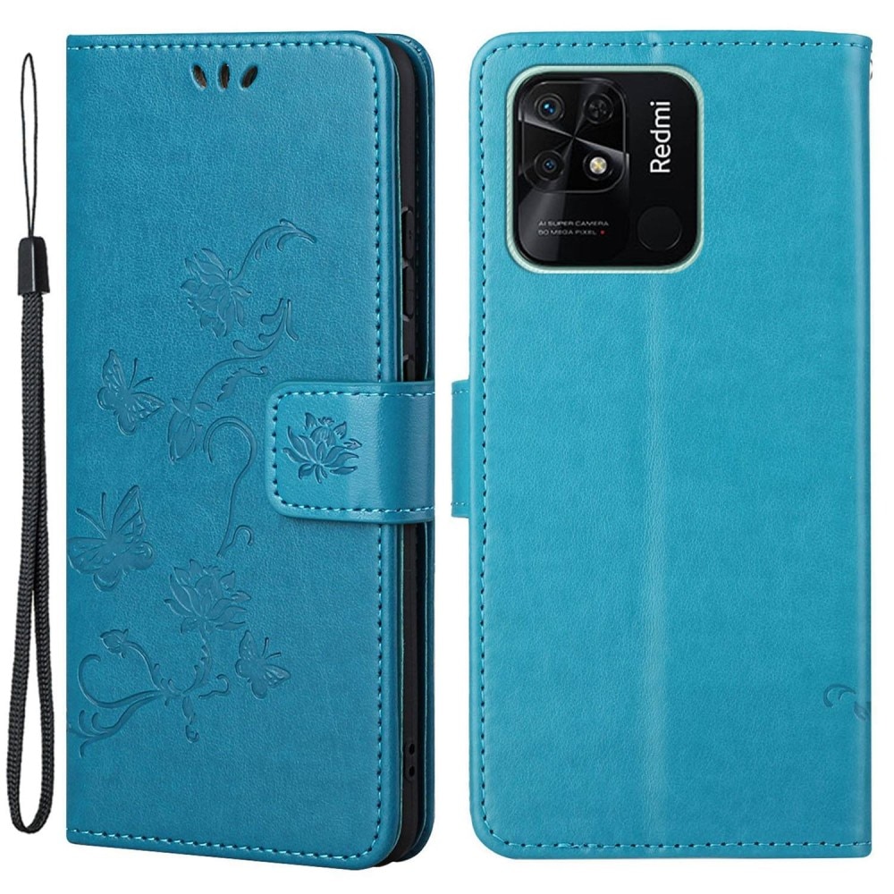 Xiaomi Redmi 10C Leather Cover Imprinted Butterflies Blue