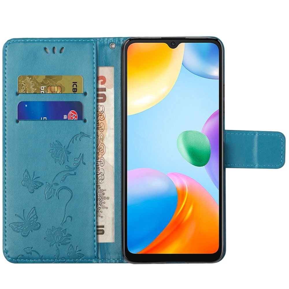 Xiaomi Redmi 10C Leather Cover Imprinted Butterflies Blue