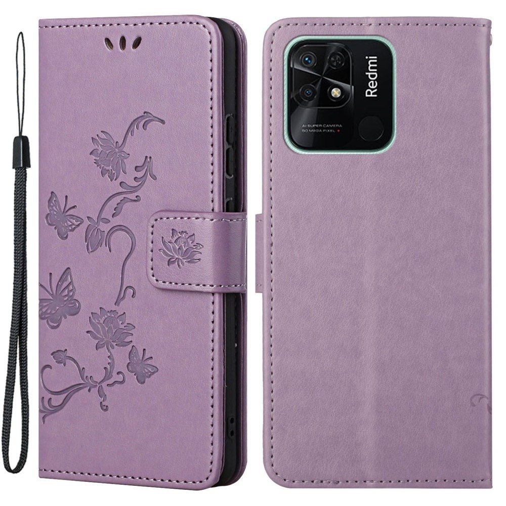 Xiaomi Redmi 10C Leather Cover Imprinted Butterflies Purple