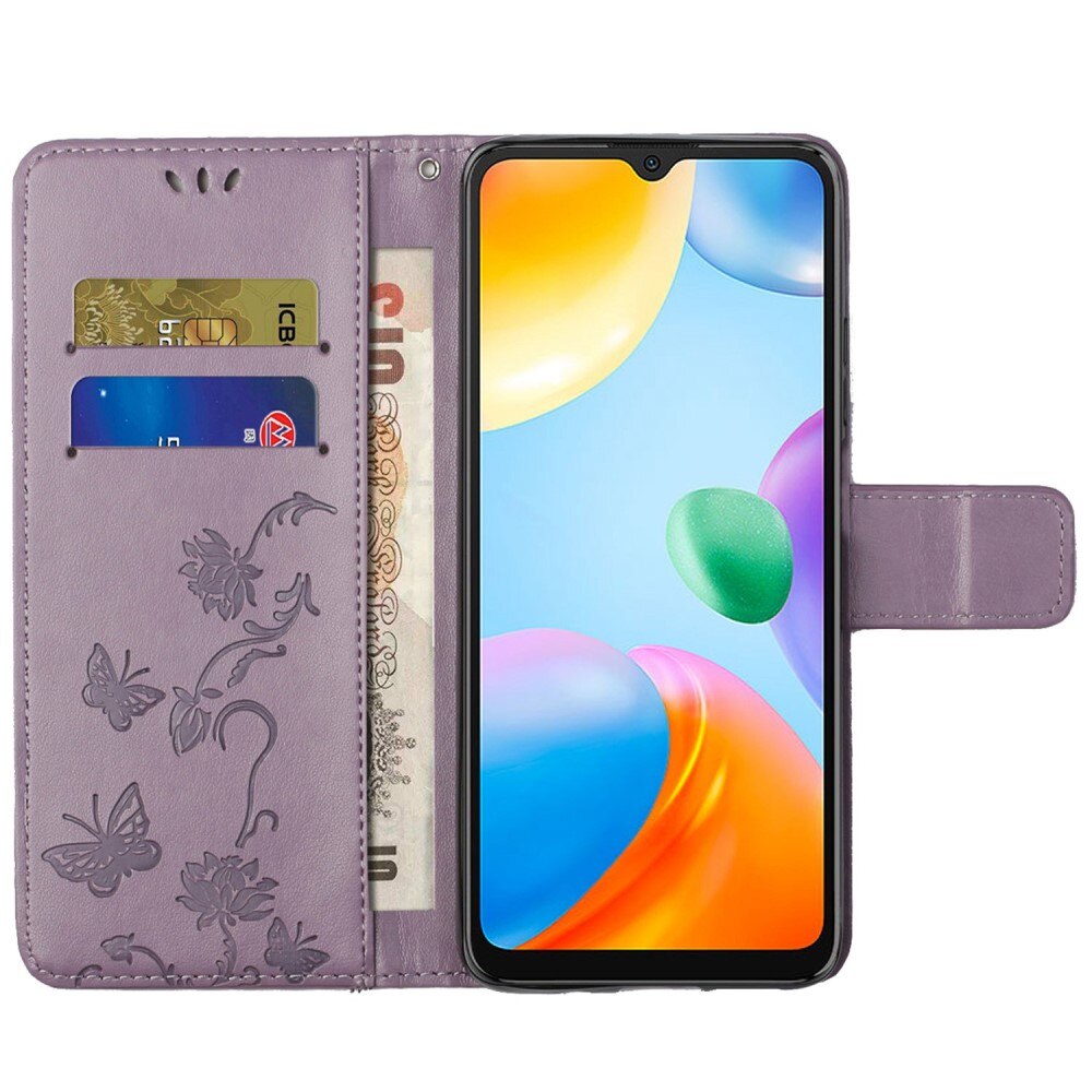 Xiaomi Redmi 10C Leather Cover Imprinted Butterflies Purple