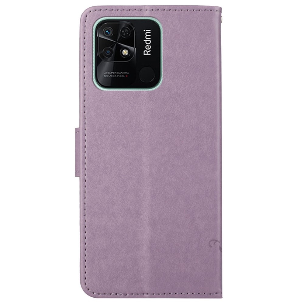 Xiaomi Redmi 10C Leather Cover Imprinted Butterflies Purple