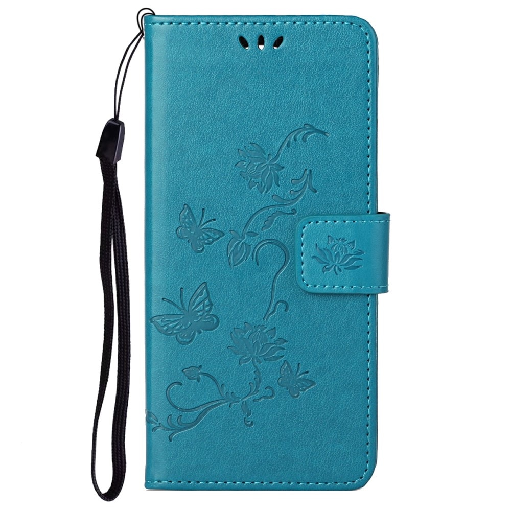 Google Pixel 6a Leather Cover Imprinted Butterflies Blue