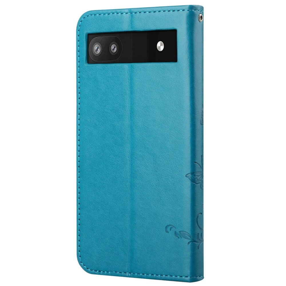 Google Pixel 6a Leather Cover Imprinted Butterflies Blue