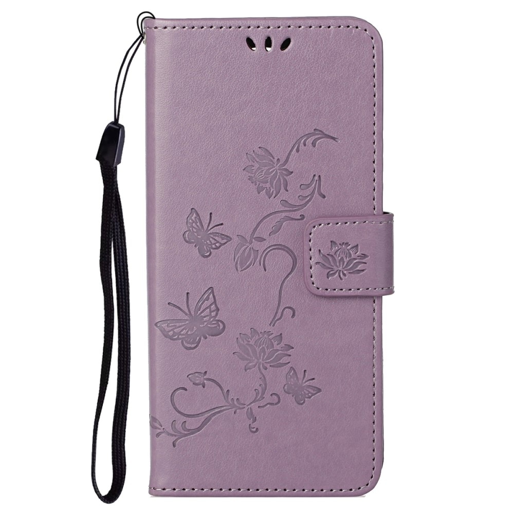 Google Pixel 6a Leather Cover Imprinted Butterflies Purple