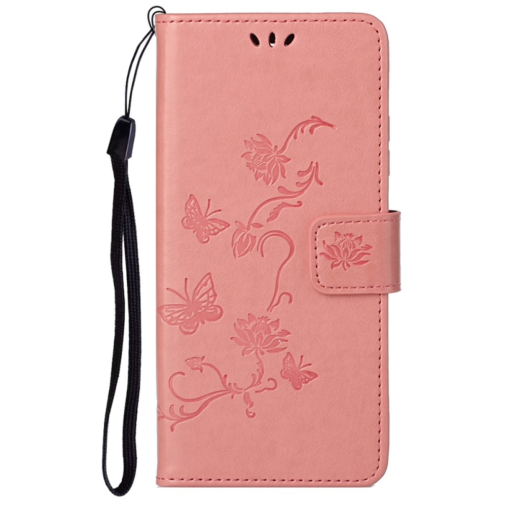 Google Pixel 6a Leather Cover Imprinted Butterflies Pink